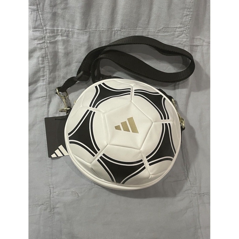NEW Adidas Soccer Ball Crossbody White/Black/Gold Metallic Adjustable Purse Bag